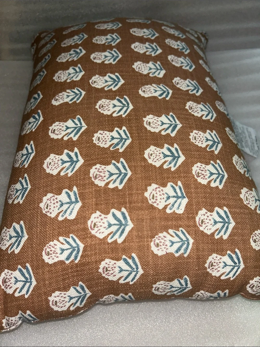Threshold Orange Floral Block-Print Lumbar Pillow. 14” x 20”